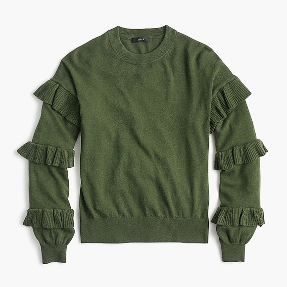 J. Crew Sweaters - J.Crew Green Ruffle Sleeve Sweater